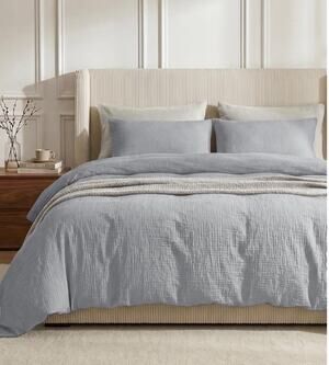 SE SOFTEXLY Duvet Cover Set 3-Piece King 90”x104” Light Gray 100% Cotton